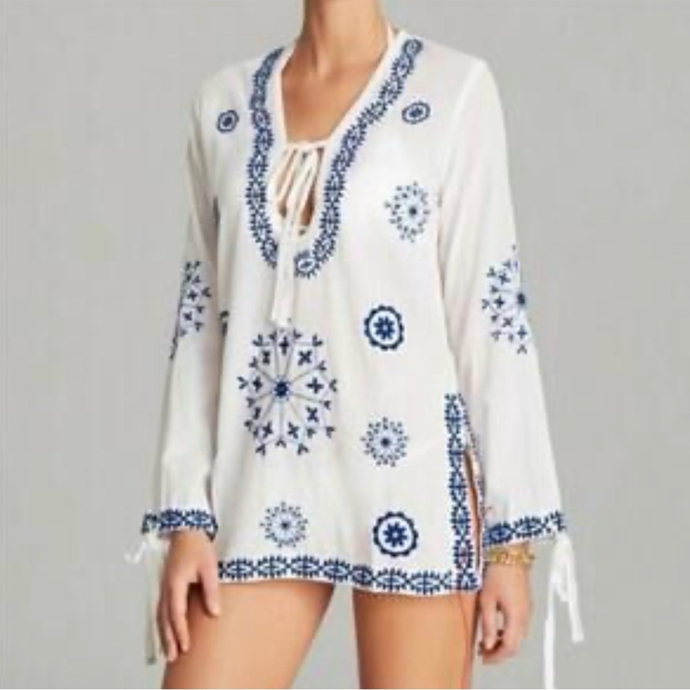 Surf Gypsy White and Blue Swim Coverup